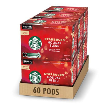 Starbucks Holiday Blend Coffee Pods Bulk Pack, Keurig K-Cup Compatible Capsules, Limited Edition Medium Roast, 60 Count, Large Office Size Festive Seasonal Coffee