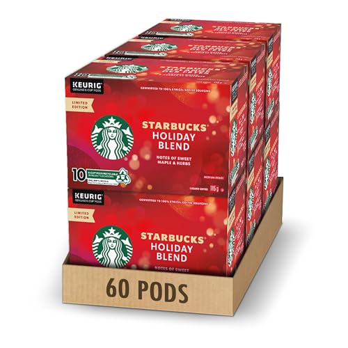 Starbucks Holiday Blend Coffee Pods Bulk Pack, Keurig K-Cup Compatible Capsules, Limited Edition Medium Roast, 60 Count, Large Office Size Festive Seasonal Coffee