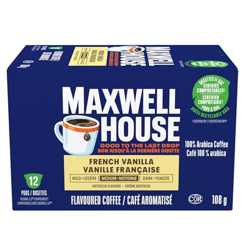 Maxwell House French Vanilla Flavoured Coffee Pods, Keurig K-Cup Compatible Capsules, Light Roast, 12 Count, Fragrant Sweet Vanilla Coffee for Daily Treat
