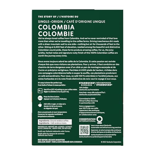 Starbucks Single Origin Colombia Coffee Pods, Keurig K-Cup Compatible Capsules, Medium Roast, 24 Count, Balanced and Round Single-Origin Taste with Juicy Notes