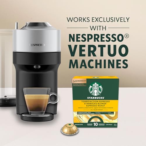 Starbucks for Nespresso Vertuo Blonde Espresso Roast Coffee Capsules Bulk Pack, Light Roast, Aluminium, 40 Count (4 x 10), Espresso (1.35 oz / 40ml), Smooth Pods for Cappuccino