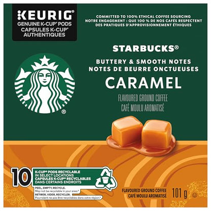 Starbucks Caramel Flavoured Coffee Pods, Keurig K-Cup Compatible Capsules, Light Roast, 10 Count, Sweet and Creamy Buttery Caramel Aromatics