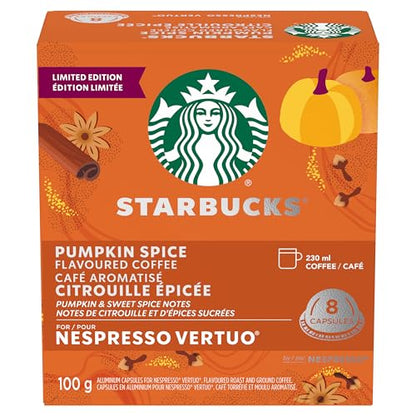 Starbucks for Nespresso Vertuo Pumpkin Spice Coffee Capsules Bulk Pack, Limited Edition Blonde Roast, Aluminium, 32 Count (4 x 8), Mug (7.7 oz / 230ml), Festive Flavored Pods