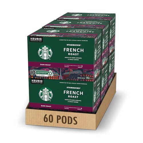 Starbucks French Roast Coffee Pods Bulk Pack, Keurig K-Cup Compatible Capsules, Intense Dark Roast, 60 Count, Large Office Size Powerfully Bold Blend