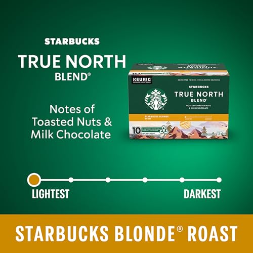 Starbucks True North Blend Coffee Pods, Keurig K-Cup Compatible Capsules, Blonde Roast, 10 Count, Mellow and Easy-Drinking Light Taste