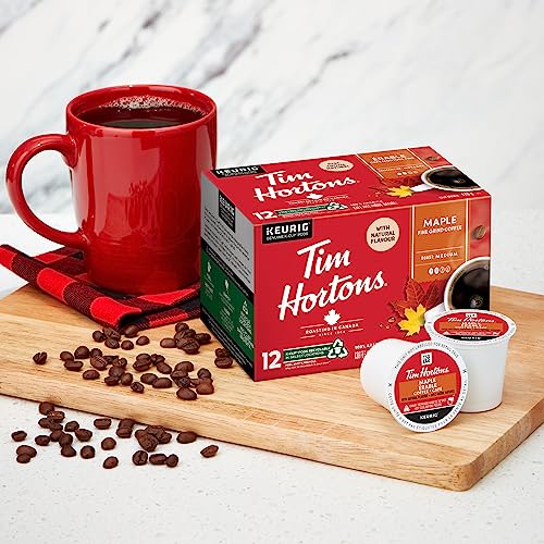Tim Hortons Maple Flavoured Coffee Pods, Keurig K-Cup Compatible Capsules, Light Roast, 12 Count, Seasonal Sweet and Sweet Canadian Maple Notes