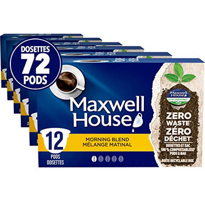 Maxwell House Morning Blend Coffee Pods Bulk Pack, Keurig K-Cup Compatible Capsules, Light Roast, 72 Count (6 Boxes of 12), Bright and Crisp Breakfast Coffee Stock