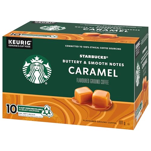 Starbucks Caramel Flavoured Coffee Pods Bulk Pack, Keurig K-Cup Compatible Capsules, Light Roast, 60 Count, Large Office Size Sweet Dessert Style Vanilla Notes