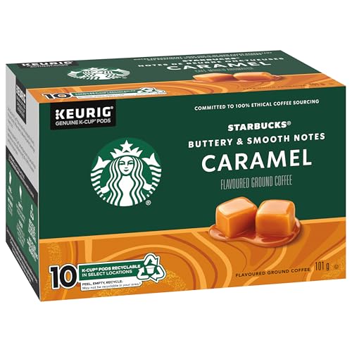 Starbucks Caramel Flavoured Coffee Pods Bulk Pack, Keurig K-Cup Compatible Capsules, Light Roast, 60 Count, Large Office Size Sweet Dessert Style Vanilla Notes