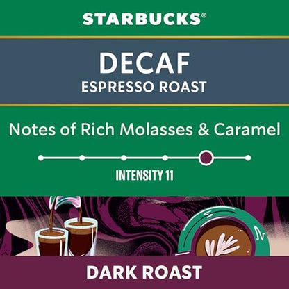 Starbucks by Nespresso Decaf Espresso Roast Coffee Capsules, OriginalLine Compatible, Dark Roast Decaffeinated, Aluminium, 50 Count (5 x 10), Bold Caffeine-Free Pods for Latte