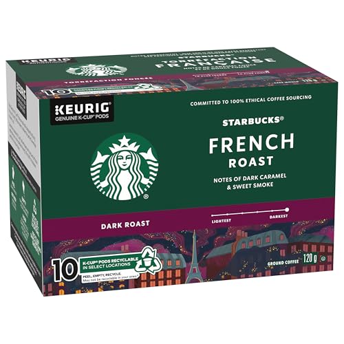 Starbucks French Roast Coffee Pods Bulk Pack, Keurig K-Cup Compatible Capsules, Intense Dark Roast, 60 Count, Large Office Size Powerfully Bold Blend
