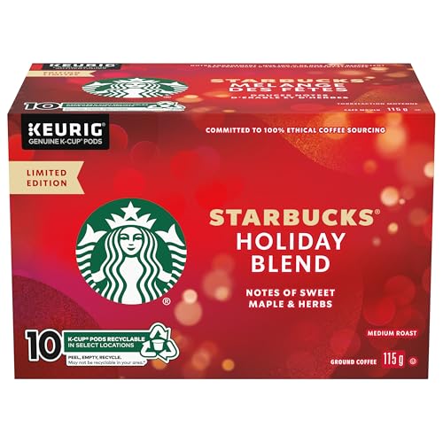 Starbucks Holiday Blend Coffee Pods, Keurig K-Cup Compatible Capsules, Limited Edition Medium Roast, 10 Count, Festive Seasonal Blend with Herbal Notes