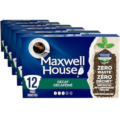 Maxwell House Decaffeinated Original Roast Coffee Pods Bulk Pack, Keurig K-Cup Compatible Capsules, Medium Roast Decaffeinated, 72 Count (6 Boxes of 12), Wholesale Caffeine-Free Stock