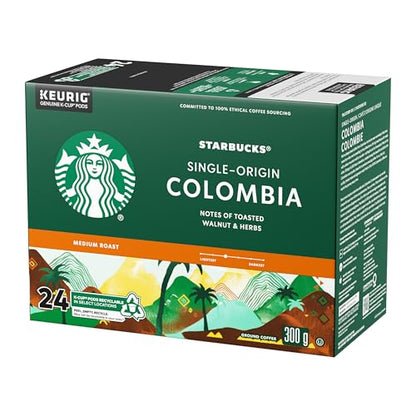 Starbucks Single Origin Colombia Coffee Pods, Keurig K-Cup Compatible Capsules, Medium Roast, 24 Count, Balanced and Round Single-Origin Taste with Juicy Notes