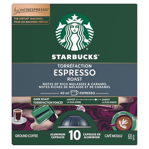 Starbucks for Nespresso Vertuo Dark Espresso Roast Coffee Capsules, Rich Dark Roast, Aluminium, 10 Count, Espresso (1.35 oz / 40ml), Intense Pods with Molasses Notes