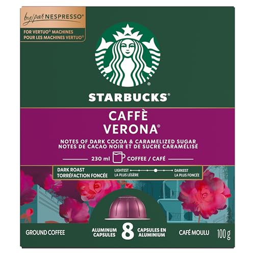 Starbucks for Nespresso Vertuo Caffe Verona Coffee Capsules, Dark Roast, Aluminium, 8 Count, Mug (7.7 oz / 230ml), Bold Espresso Pods with Roasty Sweet and Cocoa Notes