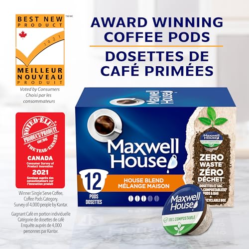 Maxwell House House Blend Coffee Pods Bulk Pack, Keurig K-Cup Compatible Capsules, Medium Roast, 72 Count (6 Boxes of 12), Lively and Balanced Everyday Coffee Stock