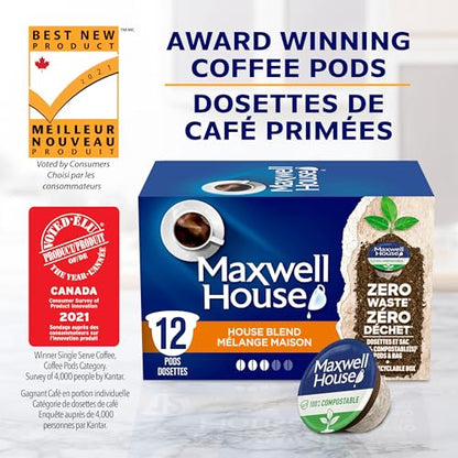 Maxwell House House Blend Coffee Pods Bulk Pack, Keurig K-Cup Compatible Capsules, Medium Roast, 72 Count (6 Boxes of 12), Lively and Balanced Everyday Coffee Stock