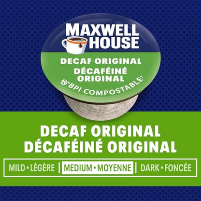 Maxwell House Decaffeinated Original Roast Coffee Pods, Keurig K-Cup Compatible Capsules, Medium Roast Decaffeinated, 30 Count, Smooth Caffeine-Free Signature Blend
