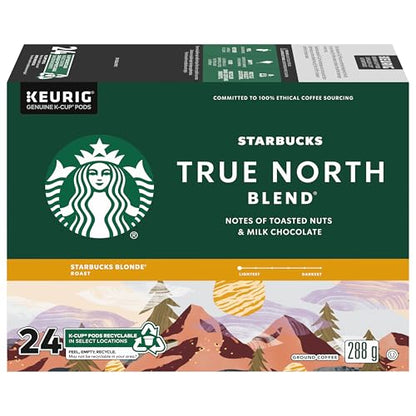 Starbucks True North Blend Coffee Pods, Keurig K-Cup Compatible Capsules, Blonde Roast, 24 Count, Smooth and Soft Light Roast Breakfast Coffee