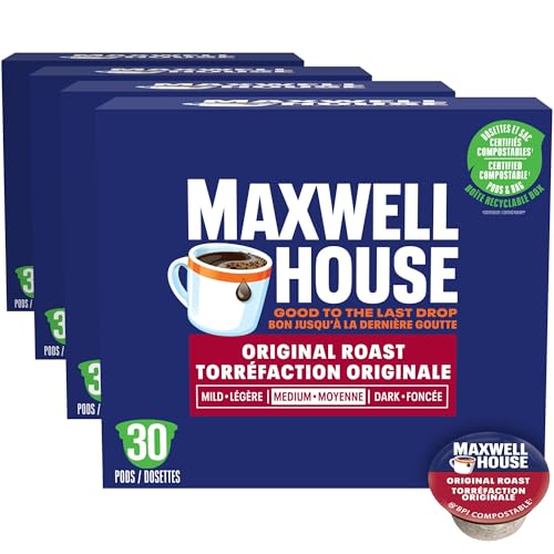 Maxwell House Original Roast Coffee Pods, Keurig K-Cup Compatible Capsules, Medium Roast, 30 Count, Classic and Balanced Signature Canadian & American Taste