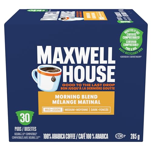 Maxwell House Morning Blend Coffee Pods, Keurig K-Cup Compatible Capsules, Light Roast, 30 Count, Bright and Refreshing Mellow Morning Mug