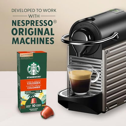 Starbucks by Nespresso Single Origin Colombia Coffee Capsules, OriginalLine Compatible, Medium Roast, Aluminium, 10 Count, Balanced Espresso Pods with Juicy Floral and Fruity Notes