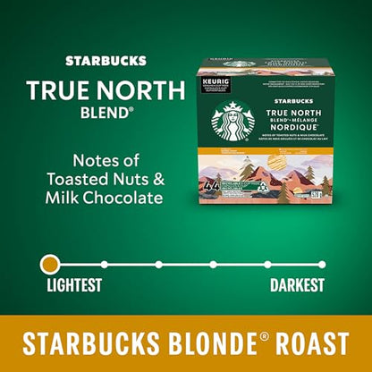 Starbucks True North Blend Coffee Pods, Keurig K-Cup Compatible Capsules, Blonde Roast, 44 Count, Value Pack Mellow Cocoa and Soft Toasted Malt Taste