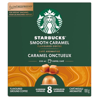 Starbucks for Nespresso Vertuo Smooth Caramel Coffee Capsules, Flavoured Blonde Roast, Aluminium, 8 Count, Mug (7.7 oz / 230ml), Pods with Notes of Buttery Caramel and Vanilla