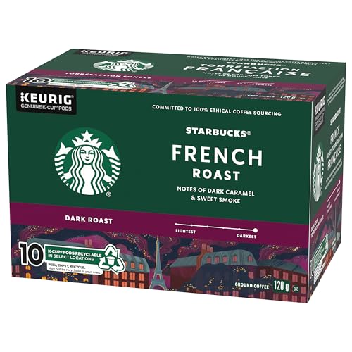 Starbucks French Roast Coffee Pods Bulk Pack, Keurig K-Cup Compatible Capsules, Intense Dark Roast, 60 Count, Large Office Size Powerfully Bold Blend