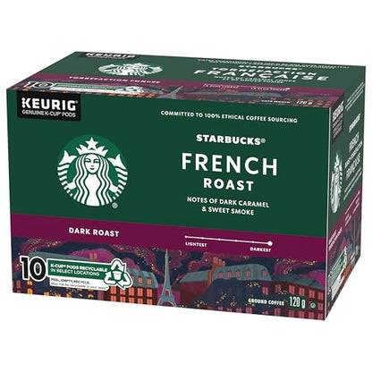 Starbucks French Roast Coffee Pods Bulk Pack, Keurig K-Cup Compatible Capsules, Intense Dark Roast, 60 Count, Large Office Size Powerfully Bold Blend