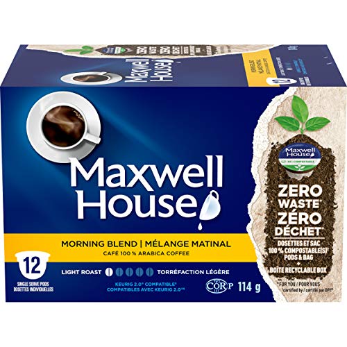 Maxwell House Morning Blend Coffee Pods, Keurig K-Cup Compatible Capsules, Light Roast, 12 Count, Soft and Mellow Easy-Drinking Breakfast Coffee