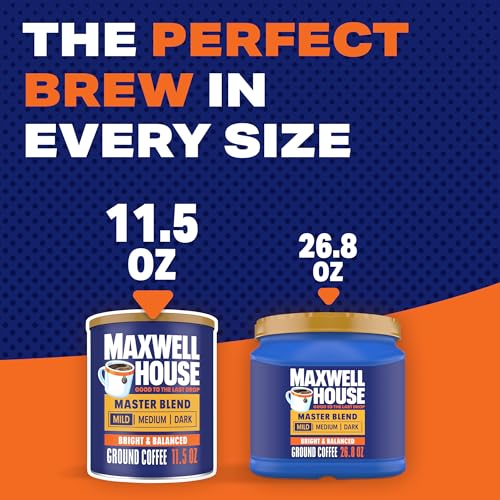 Maxwell House Master Blend Ground Coffee, Mild Light Roast, 11.5 oz Canister, Mellow and Soft Breakfast Cup