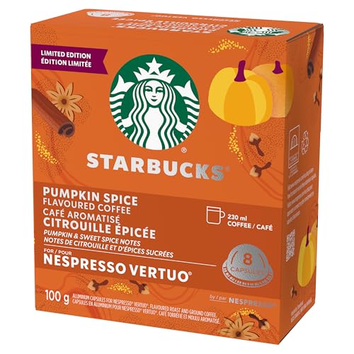 Starbucks for Nespresso Vertuo Pumpkin Spice Coffee Capsules Bulk Pack, Limited Edition Blonde Roast, Aluminium, 32 Count (4 x 8), Mug (7.7 oz / 230ml), Festive Flavored Pods