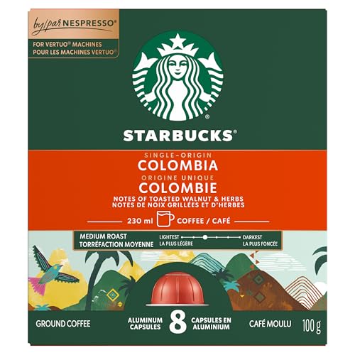 Starbucks for Nespresso Vertuo Single Origin Colombia Coffee Capsules, Medium Roast, Aluminium, 8 Count, Mug (7.7 oz / 230ml), Balanced Pods with Fruity Notes