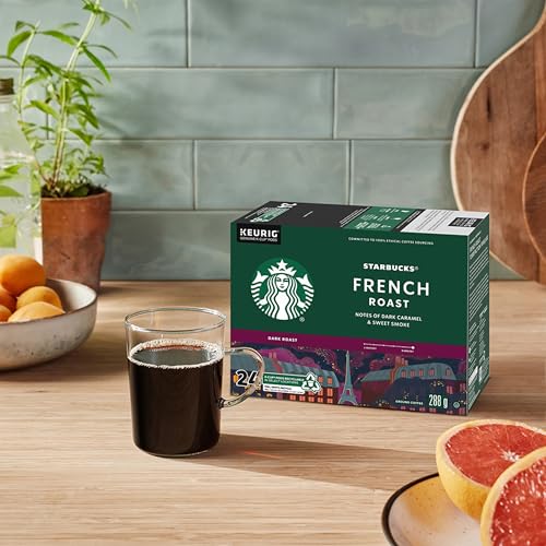 Starbucks French Roast Coffee Pods, Keurig K-Cup Compatible Capsules, Intense Dark Roast, 44 Count, Value Pack Dark Caramel and Smoky Notes