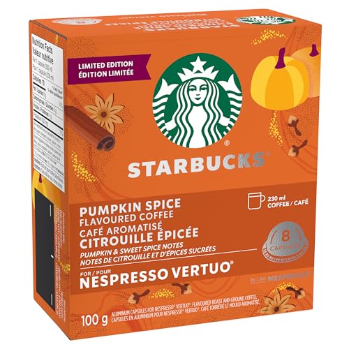 Starbucks for Nespresso Vertuo Pumpkin Spice Coffee Capsules Bulk Pack, Limited Edition Blonde Roast, Aluminium, 32 Count (4 x 8), Mug (7.7 oz / 230ml), Festive Flavored Pods