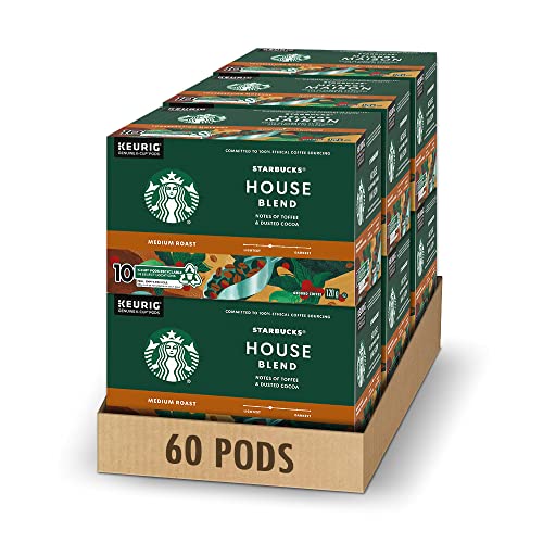 Starbucks House Blend Coffee Pods Bulk Pack, Keurig K-Cup Compatible Capsules, Medium Roast, 60 Count, Large Office Size Clean and Recipe-Driven Taste
