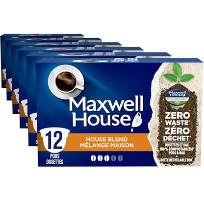 Maxwell House House Blend Coffee Pods Bulk Pack, Keurig K-Cup Compatible Capsules, Medium Roast, 72 Count (6 Boxes of 12), Lively and Balanced Everyday Coffee Stock