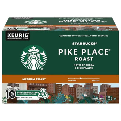 Starbucks Pike Place Roast Coffee Pods, Keurig K-Cup Compatible Capsules, Medium Roast, 10 Count, Smooth and Balanced Everyday Morning Mug