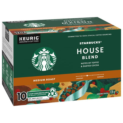 Starbucks House Blend Coffee Pods Bulk Pack, Keurig K-Cup Compatible Capsules, Medium Roast, 60 Count, Large Office Size Clean and Recipe-Driven Taste