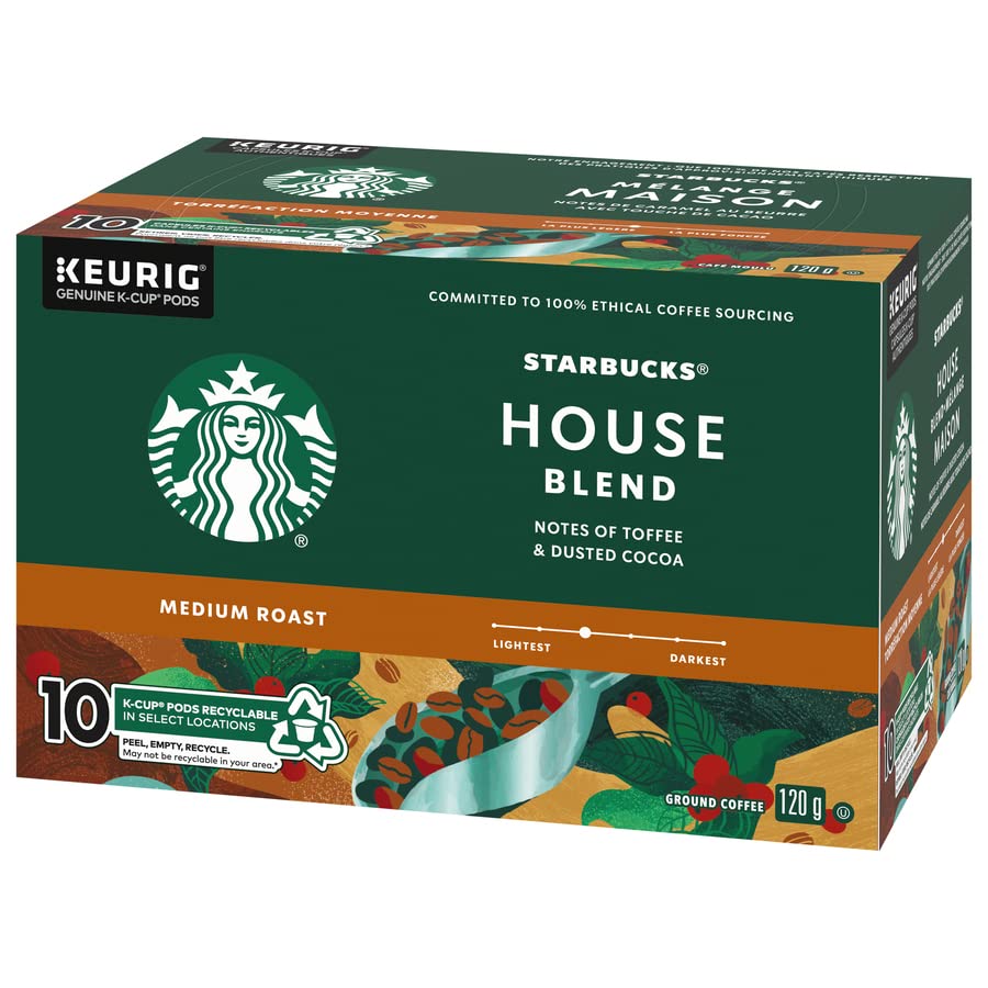 Starbucks House Blend Coffee Pods Bulk Pack, Keurig K-Cup Compatible Capsules, Medium Roast, 60 Count, Large Office Size Clean and Recipe-Driven Taste